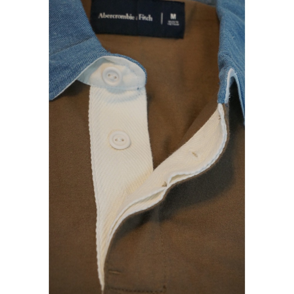 Abercrombie & Fitch Mens Oversized Rugby Shirt Brown Denim Collar Long Sleeve M - Picture 6 of 9